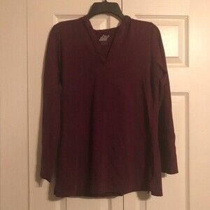 EASTERN MOUNTAIN SPORTS Sm Maroon Hooded Organic Cotton Lightweight  Long Sleeve